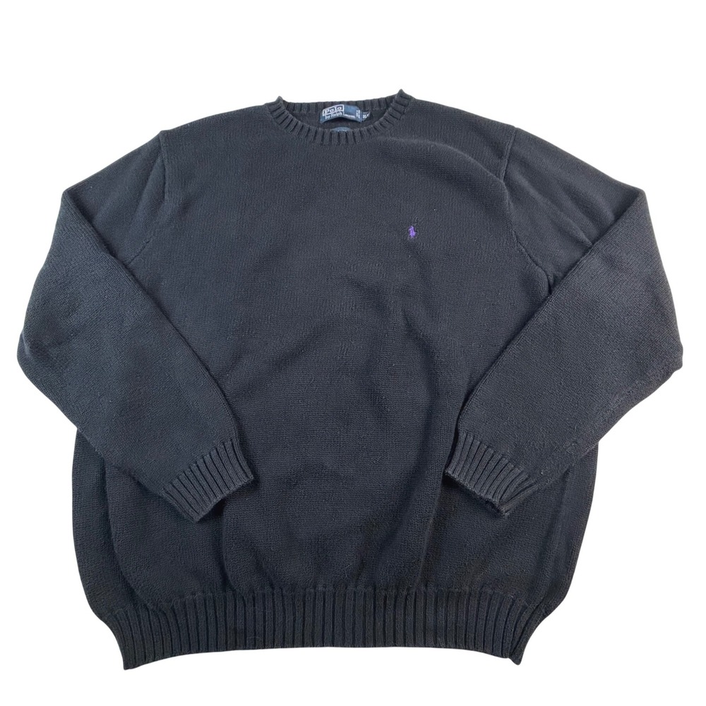 Polo Ralph Lauren Mens 3LT Dark Cotton Crewneck Sweater Purple Pony Logo